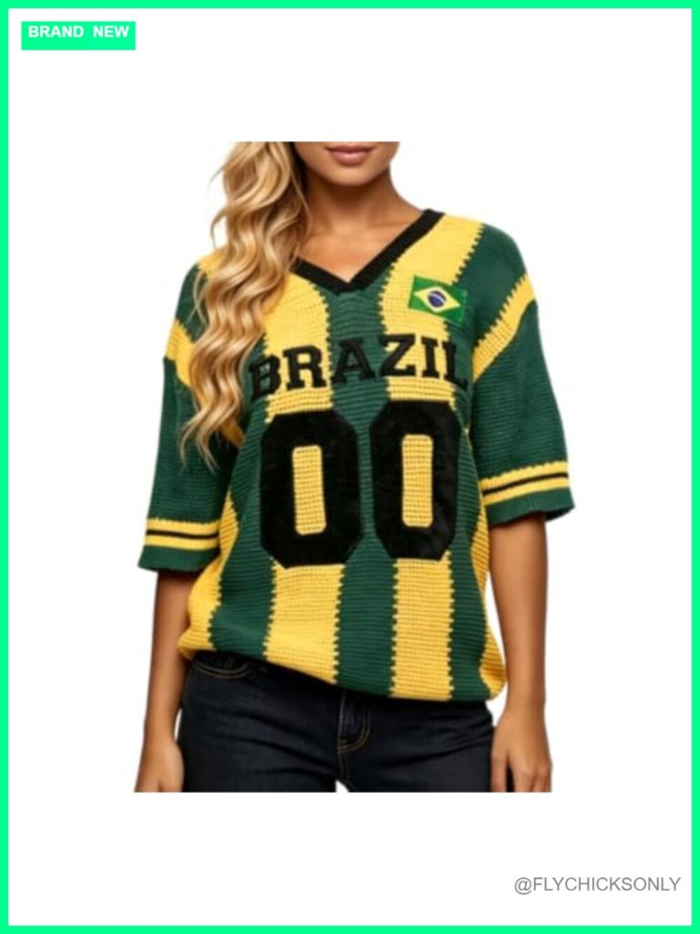 Womens Oversized Crochet Graphic V Neck Short Sleeve Jersey Pullover Top